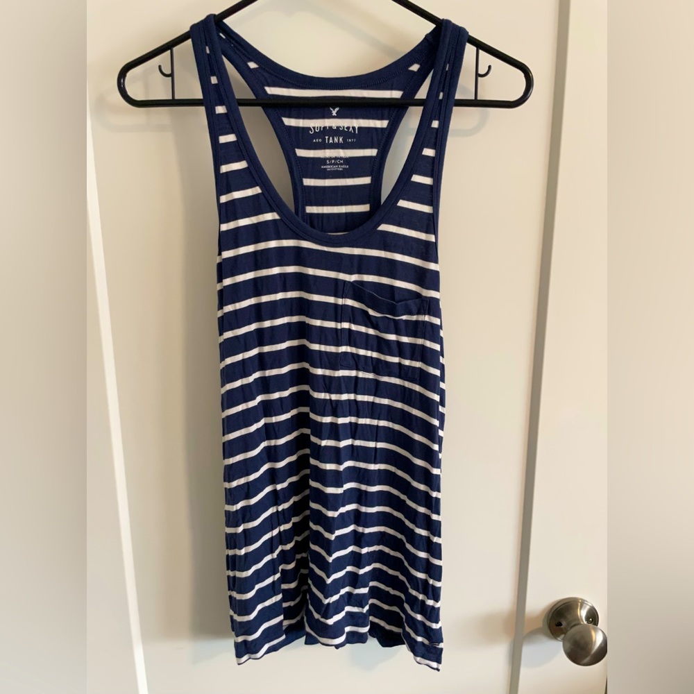 Blue and white striped American Eagle tank top